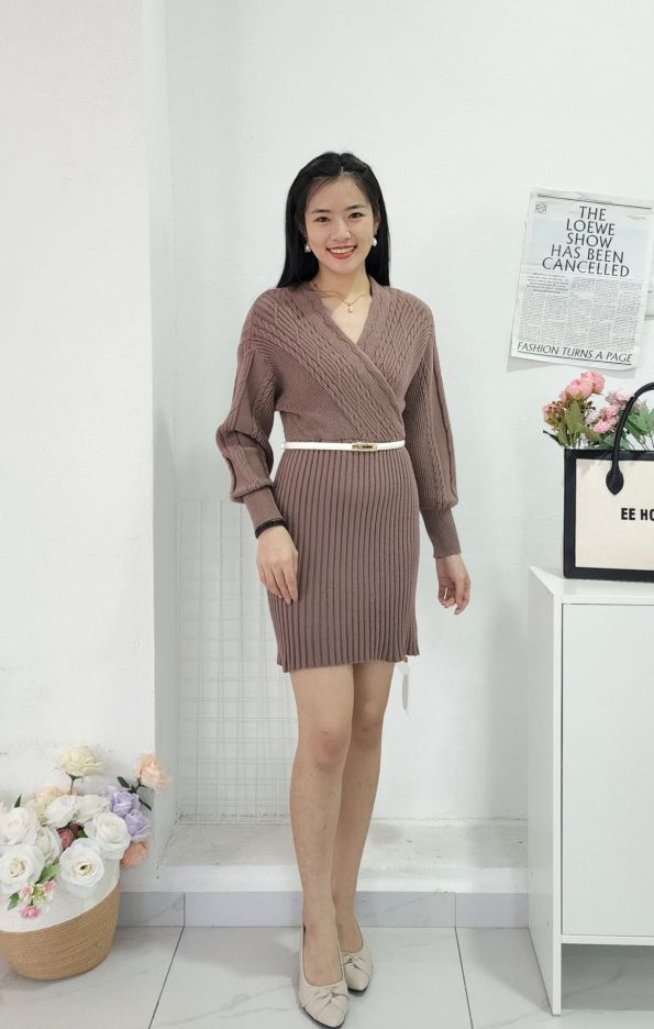 Elegant Knit Wrap Dress（LA10849) E