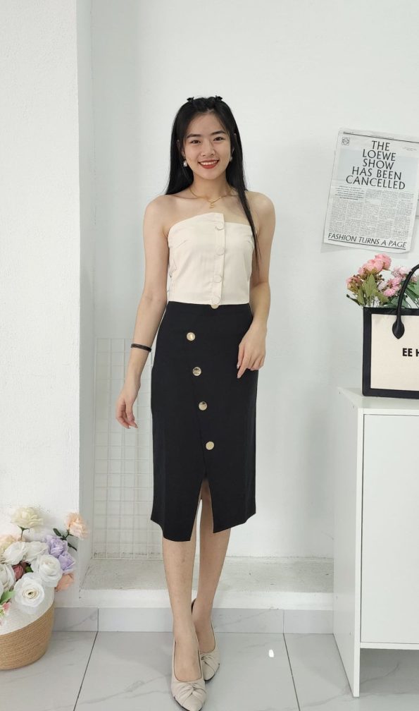 西装排扣midi skirt (2568) A20