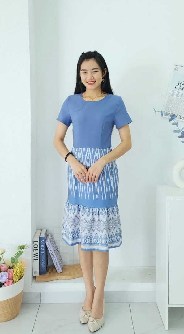 高品Batik拼接西装连身裙 (B0438)C37