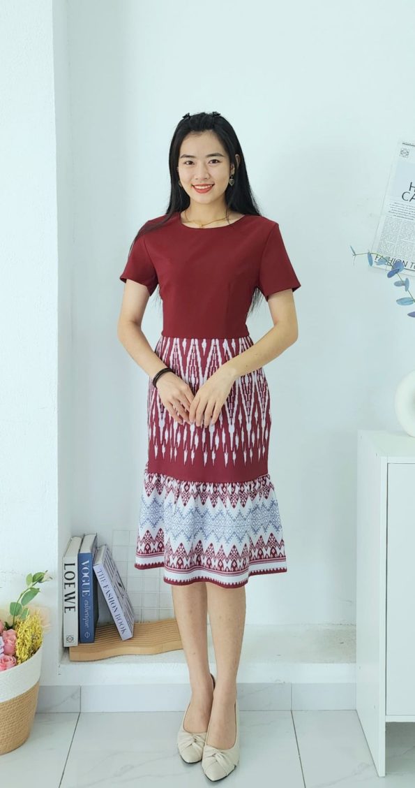 高品Batik拼接西装连身裙 (B0438)C37