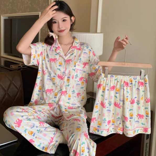Super Comfy Cotton 睡衣set (3件套-上衣+长裤+短裤) (1498)A19