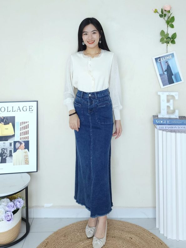 Premium Denim Midi Skirt (LF8505)C15