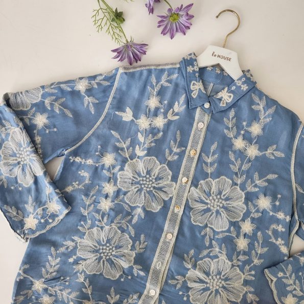 高品仿牛仔刺绣Floral 时装上衣 (7262)