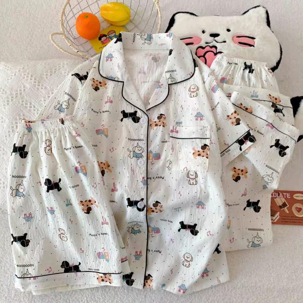 Super Comfy 睡衣set Puppy (3件套-上衣+长裤+短裤) (276)