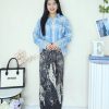 高品仿牛仔Batik Floral 时装上衣 (7263)