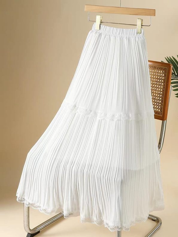 Lace Pleated Midi Skirt (607)