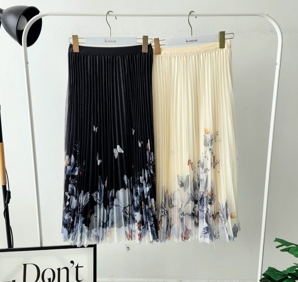 新中式 Pleated Mesh Midi Skirt (1196)D35