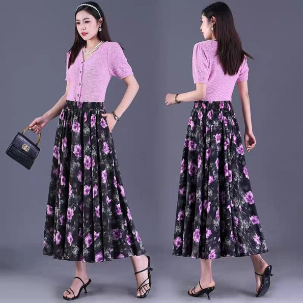 Premium Floral Midi Skirt (310）B24