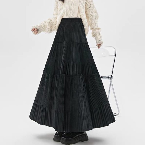 Korean Pleated Midi Skirt (1253)