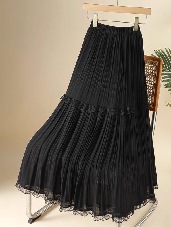 Lace Pleated Midi Skirt (607)