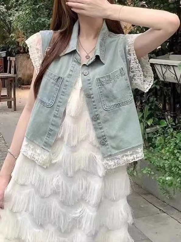 Denim 外套拼接蕾丝 (657)