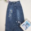 Embroidery Denim Midi Skirt (9805)