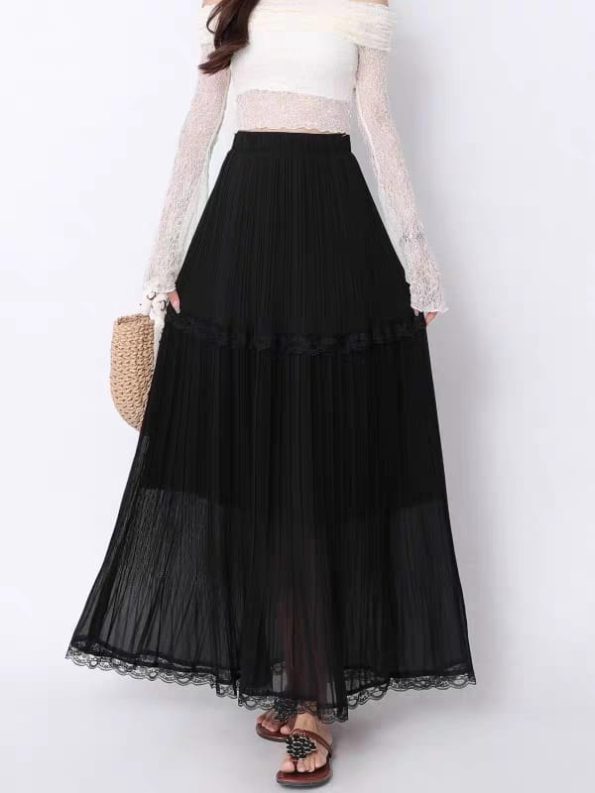 Lace Pleated Midi Skirt (607)