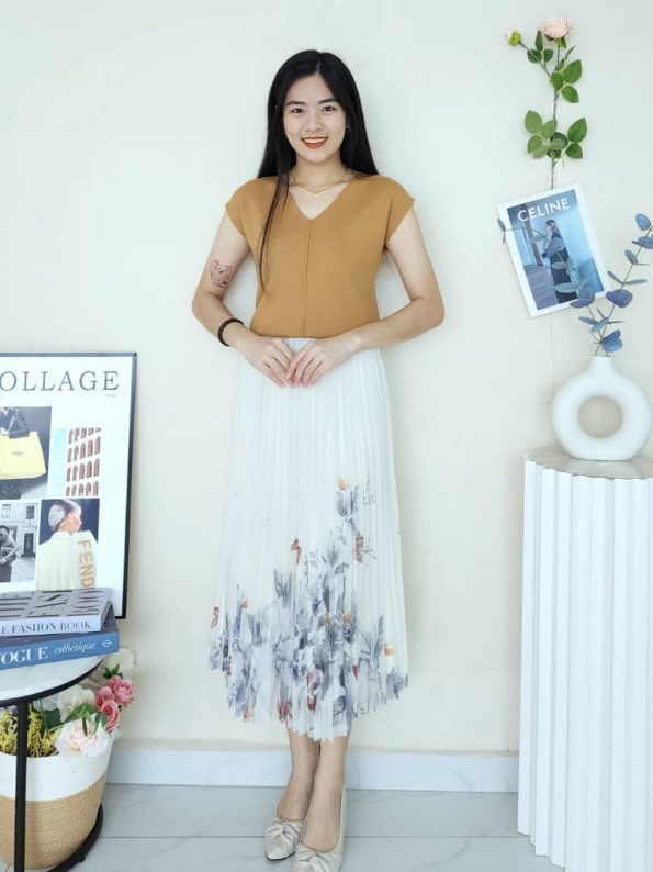 新中式 Pleated Mesh Midi Skirt (1196)D35