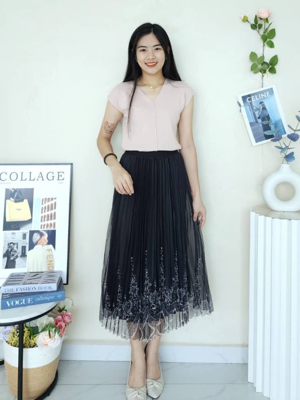 Batik Pleated 双面 Midi Skirt (3031)D35