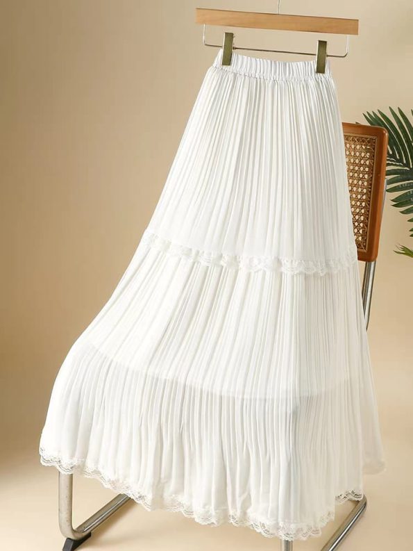 Lace Pleated Midi Skirt (607)