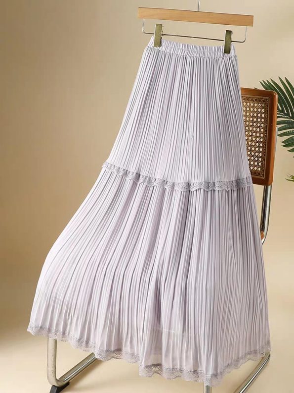 Lace Pleated Midi Skirt (607)