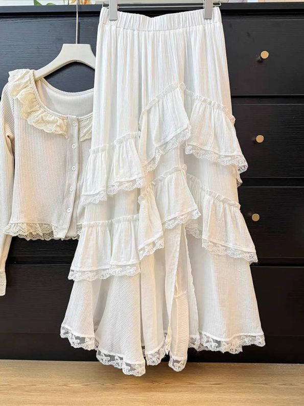 Lace Ruffles Midi Skirt (5510)B35