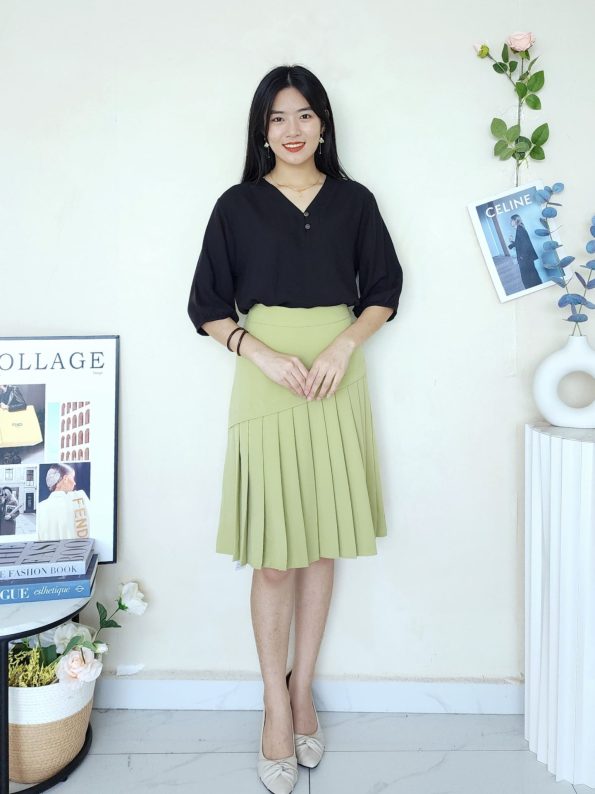Pleated Suit Midi Skirt (237)