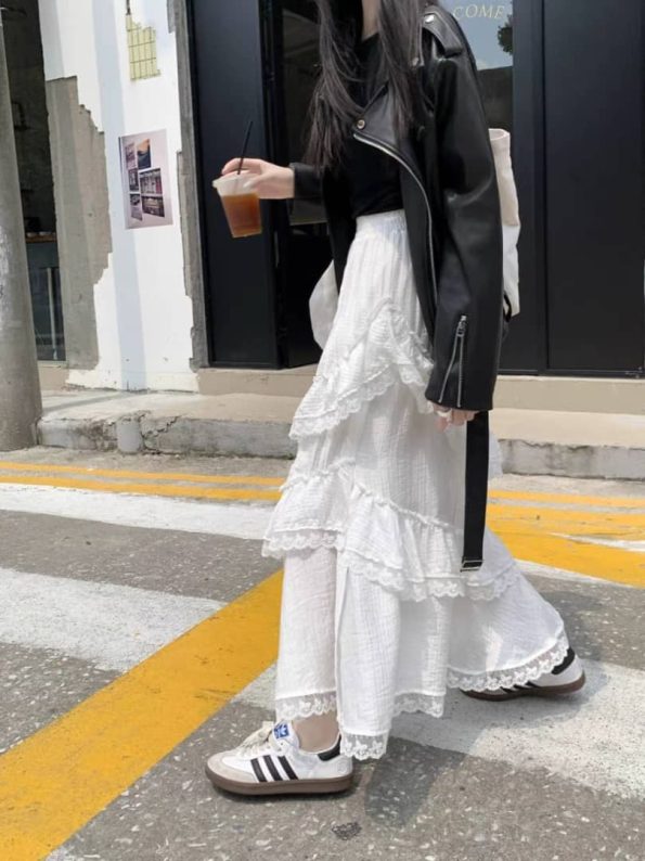 Lace Ruffles Midi Skirt (5510)B35