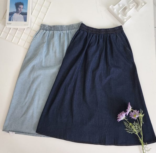 Premium Denim Midi Skirt (有双口袋) (0570)