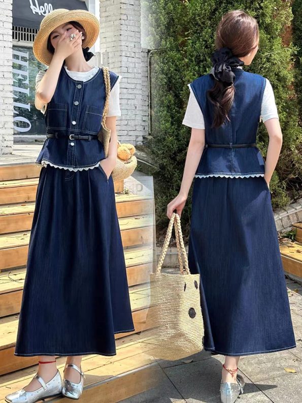 高品牛仔套装 (马甲外套+牛仔半裙) (5111) B20