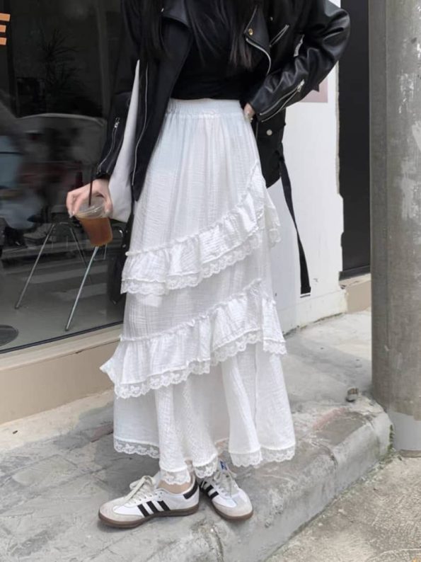 Lace Ruffles Midi Skirt (5510)B35