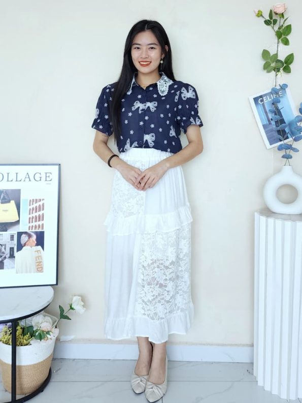 法式风设计款 Lace Midi Skirt (8789)