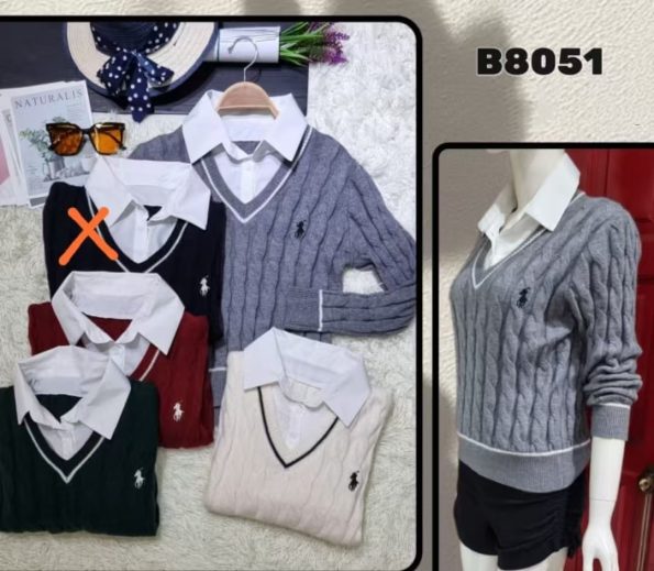 学院风假两件式棉针织上衣 (B8051)