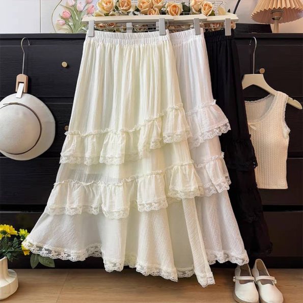 Lace Ruffles Midi Skirt (5510)B35
