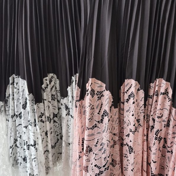 Premium Pleated Lace Midi Skirt (3007)