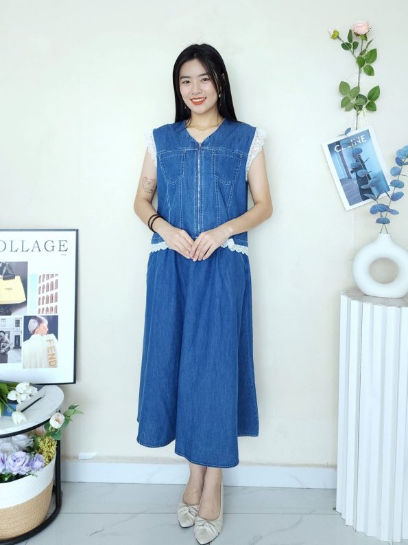 Denim套装 (马甲外套+牛仔半裙) (A136)