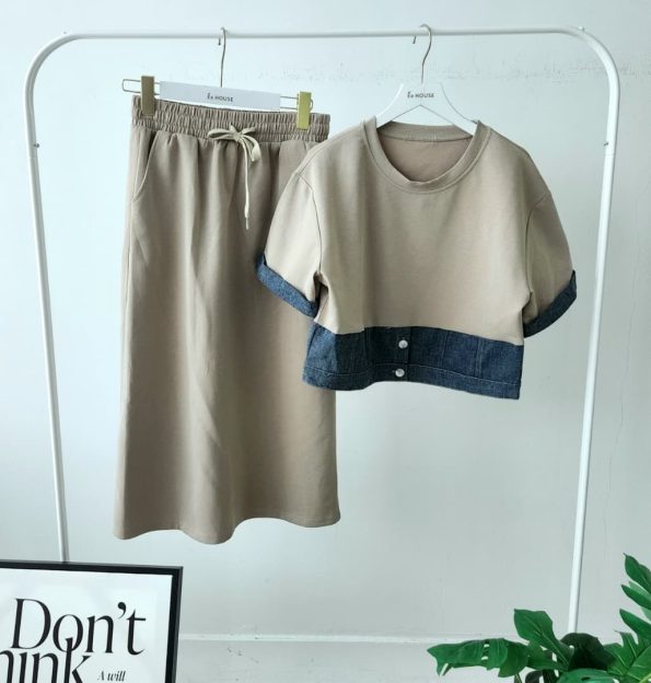 高品拼接Denim套装 (上衣+半裙) (4032)