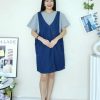 高品假两件吊带Denim连身裙 (4052)