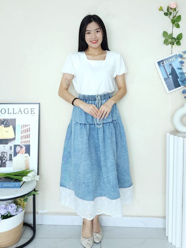 高品拼接桐花Denim半裙 (2501)