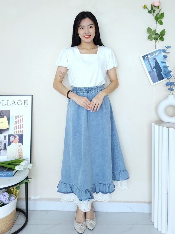 高品拼接桐花Denim半裙 (2503)