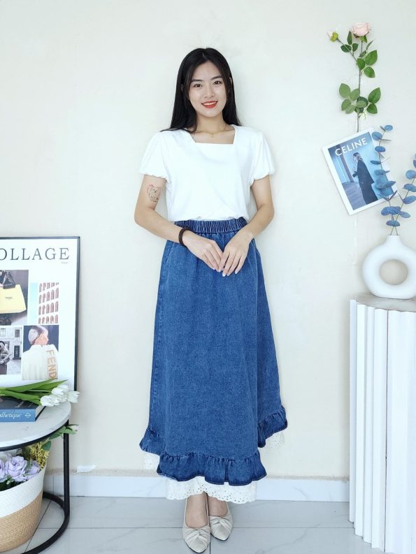高品拼接桐花Denim半裙 (2503)