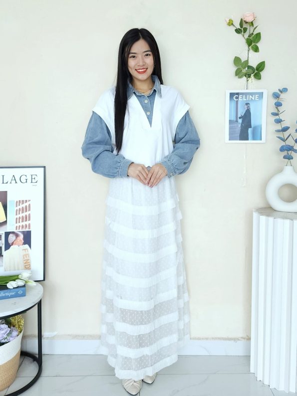 高品Denim假两件式时装上衣 (8022)
