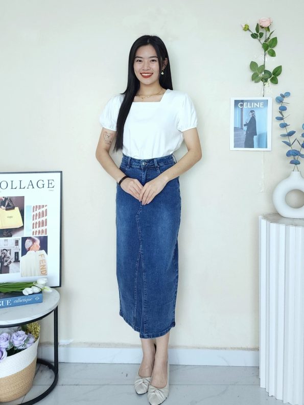Premium Denim Midi Skirt (9809) C22
