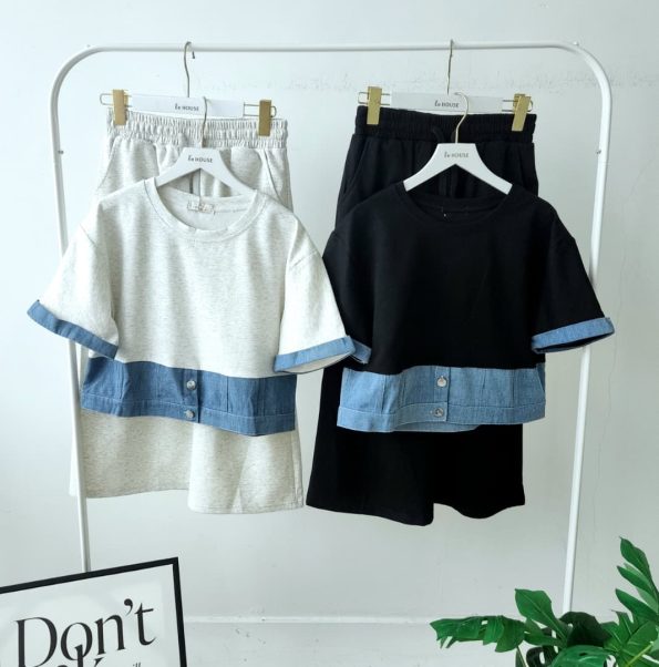高品拼接Denim套装 (上衣+半裙) (4032)