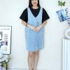 高品假两件吊带Denim连身裙 (4052)