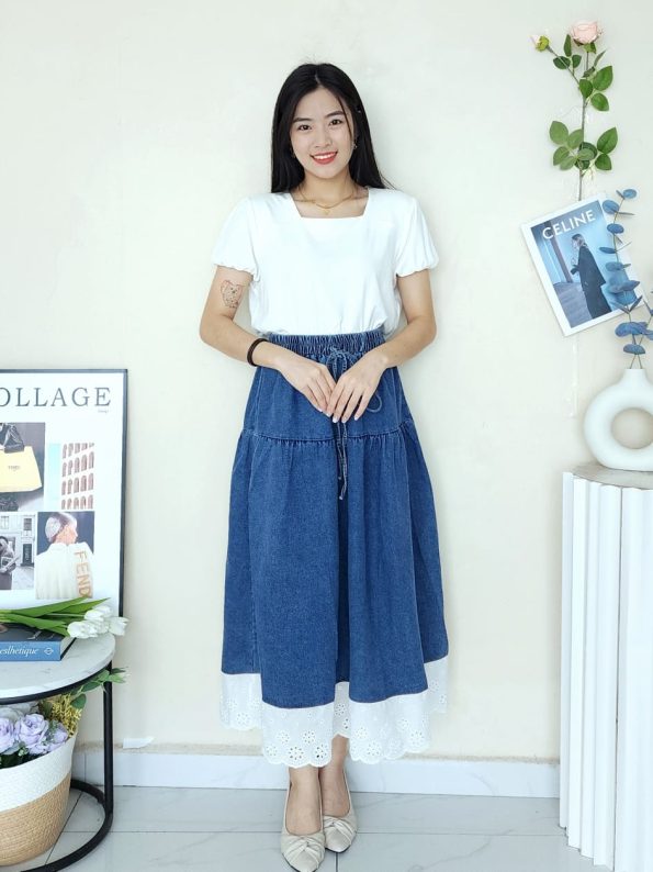 高品拼接桐花Denim半裙 (2501)
