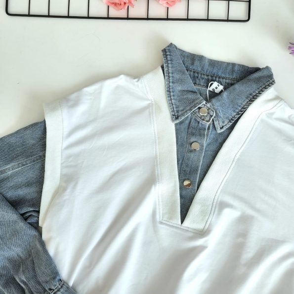 高品Denim假两件式时装上衣 (8022)