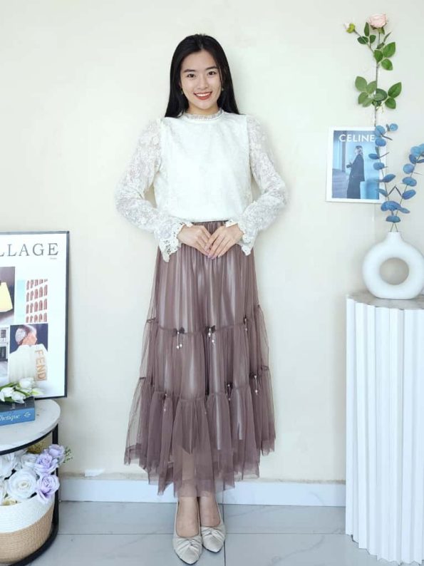 高档Ribbon网纱Midi Skirt (8285)A10