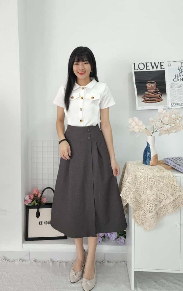 Premium Button Midi Skirt (115)D22