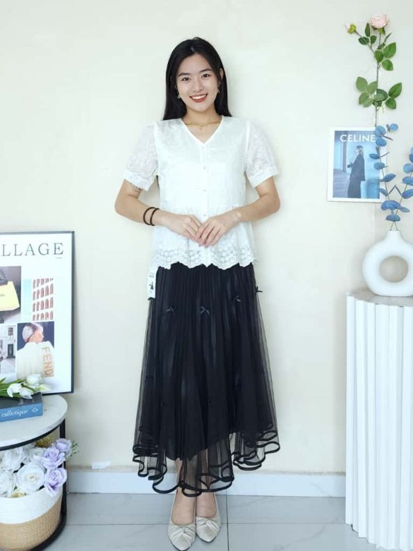 韩版V领Embroidery时装上衣 (8663)A14