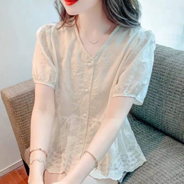 韩版V领Embroidery时装上衣 (8663)A14