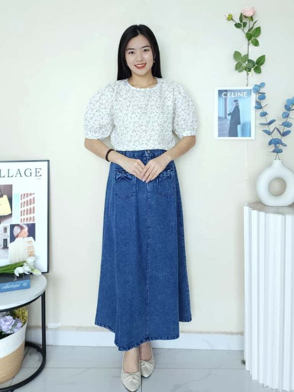 Premium Ribbon Denim Skirt (New Arrivals) (2561)