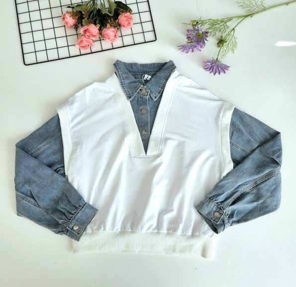 高品Denim假两件式时装上衣 (8022)