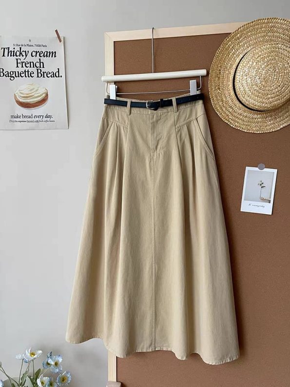 高品韩系Twill Cotton Midi 半裙 (6093)